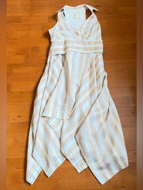 Maeve Striped Dress in Beige and Light Blue